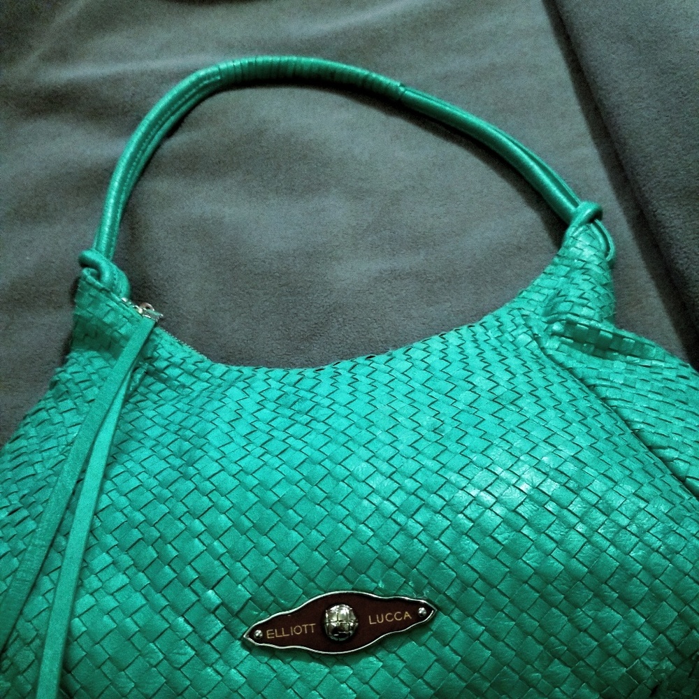 Elliott Lucca Turquoise Woven Leather Bag